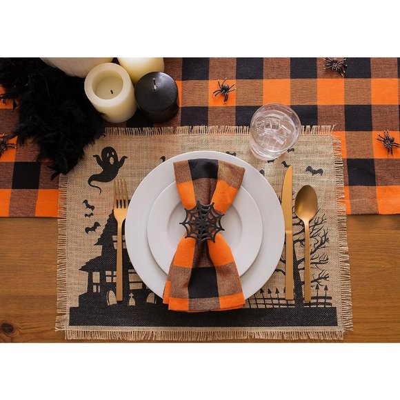 Buffalo Check Collection Classic Farmhouse Table 14x108 Orange Black - Picture 4 of 7